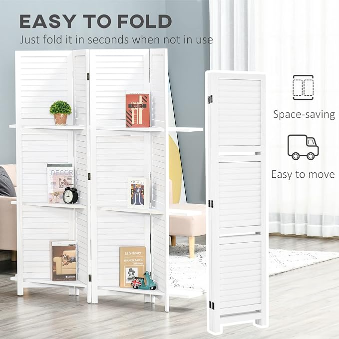 HOMCOM Room Divider, 4 Panel 67" Tall Wood Privacy Screen - Image 4