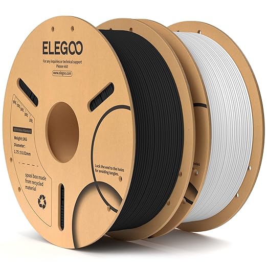 ELEGOO PLA Filament 1.75mm Black & White 2KG, 3D Printer Filament Dimensional by ELEGOO