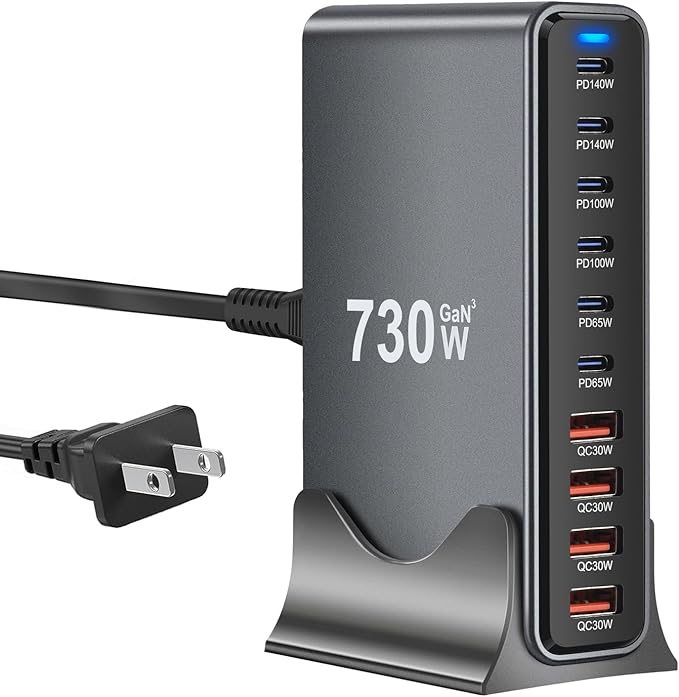 730W USB C Charger Block, 10 Port Fast USB Charging Station by DeBangsi
