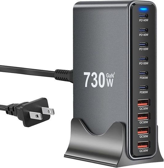 730W USB C Charger Block, 10 Port Fast USB Charging Station by DeBangsi