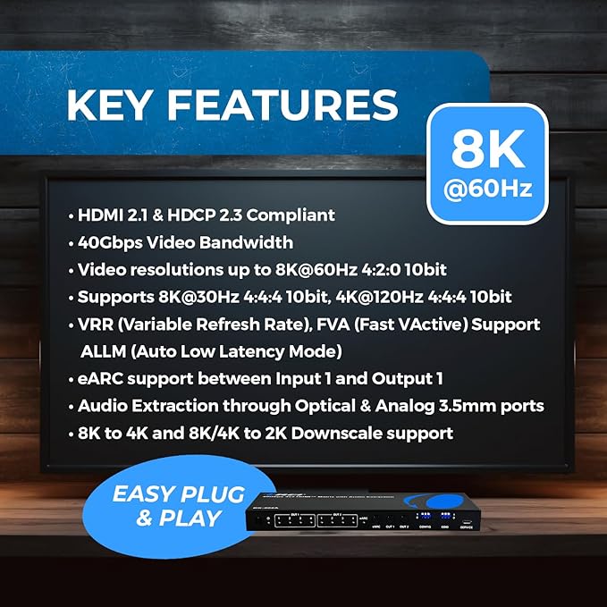 OREI 8K eARC HDMI Matrix Switch 4 X 2, Switcher - Image 8