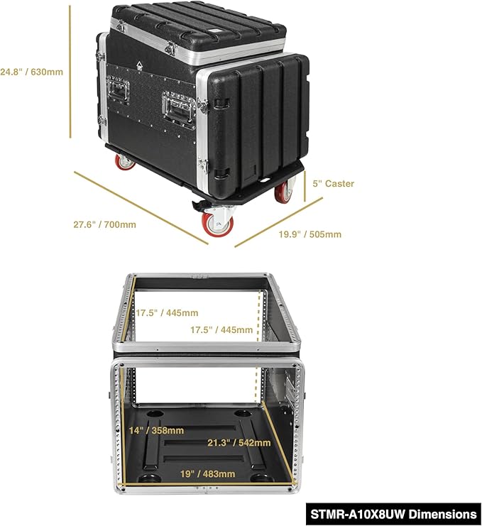 Sound Town Lightweight and Compact 8U ATA ABS Rack Case, - Image 7