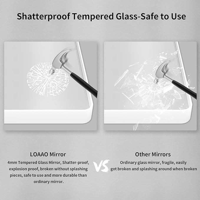 LOAAO 60x36 Inch White Metal Framed Bathroom Mirror - Image 7