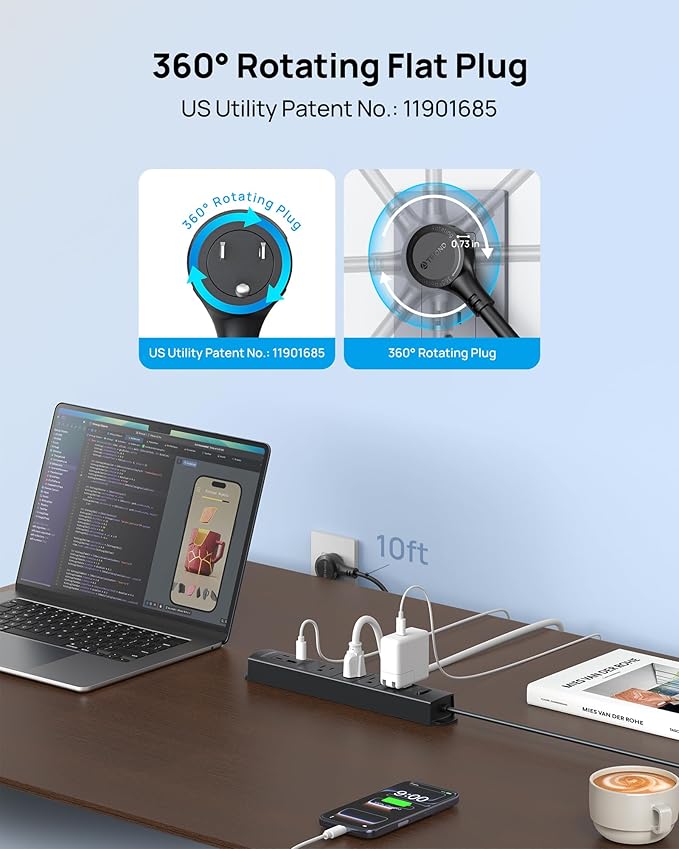 TROND 360° Rotating Plug Surge Protector, Power Strip - Image 4