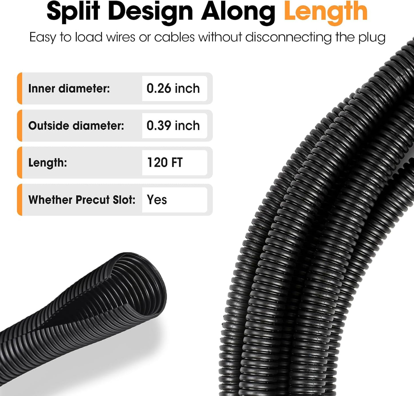 120 FT Wire Loom 1/4 Inch, Split Wire Loom Tubing Conduit, Wire Protector Tubing, Black