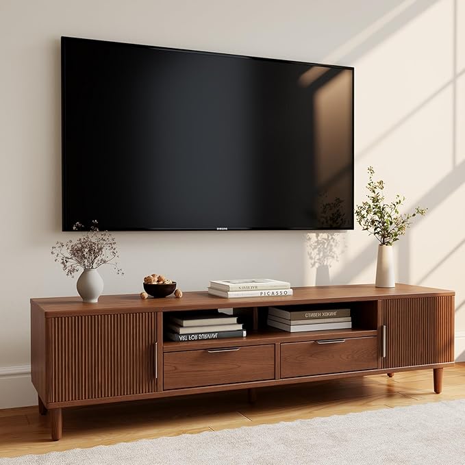 TIMBERKNOWS Mid-Century Modern TV Stand Fits TVs up to 60, Fluted TV Consoles - Image 3