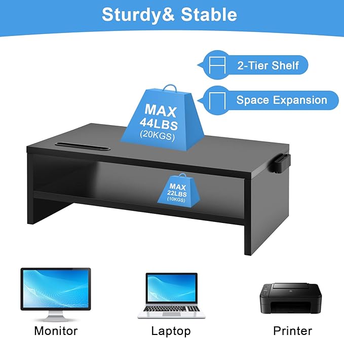Marbrasse Monitor Stand Riser, 16.5 Inch 2 Tier Computer Printer Shelf Stand - Image 4