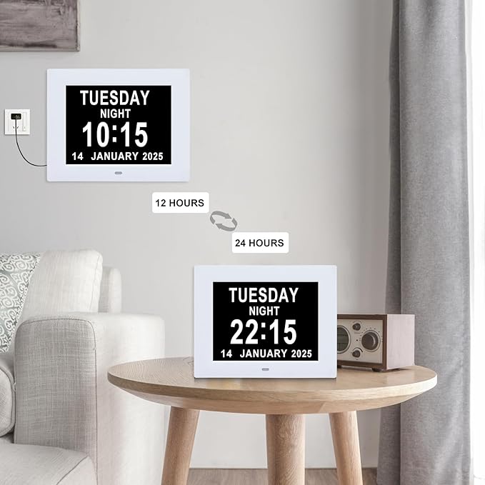 Digital Dementia Alarm Clock 8 inch Large Display, Electronic Calendar Clock - Image 7