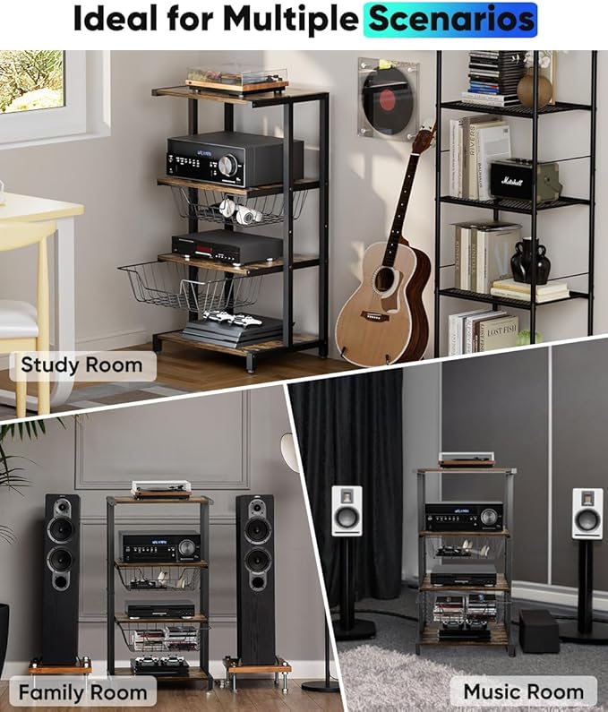 Ardier Media Stand with Two Detachable Baskets, 4-Tier AV Media Stand Corner - Image 7