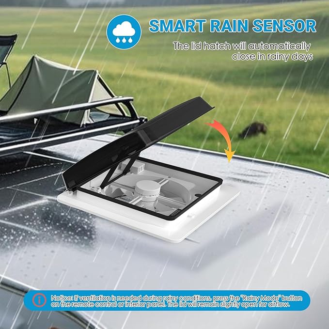 2012 14" RV Roof Vent Fan with LED Light, Air Max Reversible Exhaust Vent - Image 5
