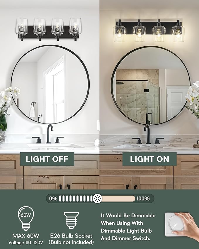 METWET Bathroom Light Fixtures, 4-Light Modern Vanity Light - Image 5