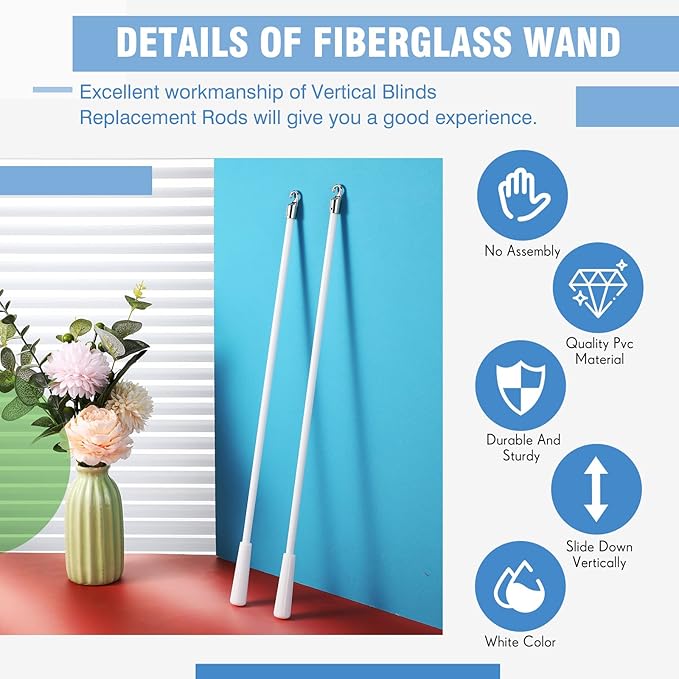 Bokon 2 Pieces White Fiberglass Blind Wand Vertical Blinds Stick Replacement - Image 3