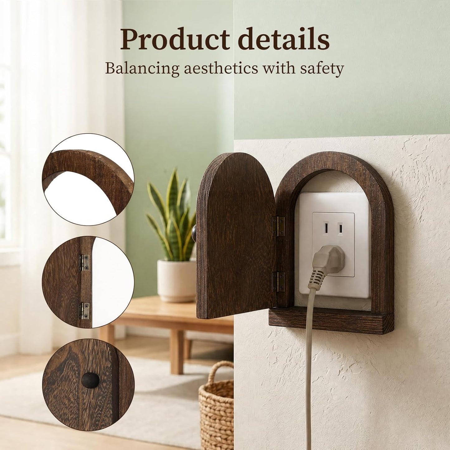 2 Pack Fairy Door Outlet Covers, Wooden Outlet Covers, Wood Door Shape Romantic Fairy Doors Outlet Cover Plate, No Drilling Outlet Cover Plates, Decorative Wall Outlet Cover for Children and Pets