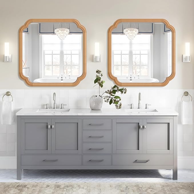 Ferytane Square Natural Wood Mirror 24X24 Inch, Wood Mirror - Image 3
