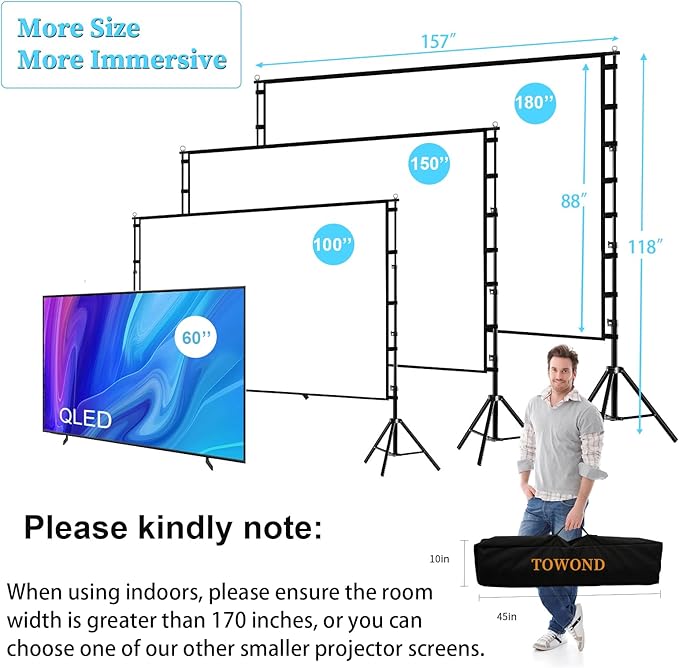 TOWOND Projector Screen and Stand, 180 inch Outdoor Projector Screen 15 FT - Image 5