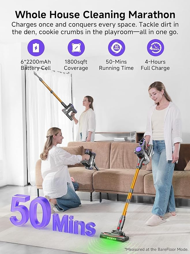 MONSGA Cordless Vacuum Cleaner, 45KPa 400W Stick Vacuum - Image 3