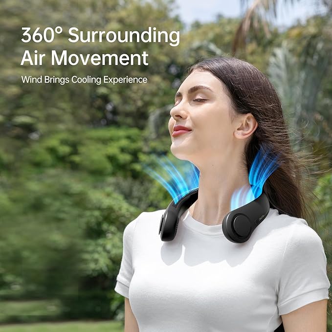 JISULIFE Portable Neck Fan, Hands-Free Bladeless, 5 Speeds, 4000 mAh Battery - Image 2