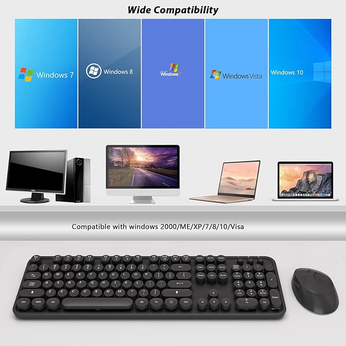 Wireless Keyboard and Mouse, KOOTOP Cute Black Keyboard and Mouse, 2.4G - Image 6
