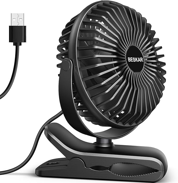 BESKAR Small Clip on Fan, 3 Speeds USB Fans by BESKAR