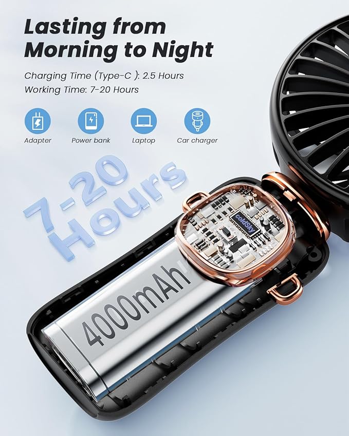 coldSky Portable Handheld Fan, 4000mAh Battery Operated 3 in 1 Multifunction - Image 2