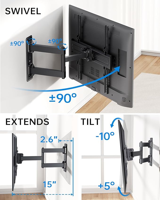 Full Motion TV Wall Mount for Most 32-55 inch TVs up to 66 lbs, Tilt - Image 5