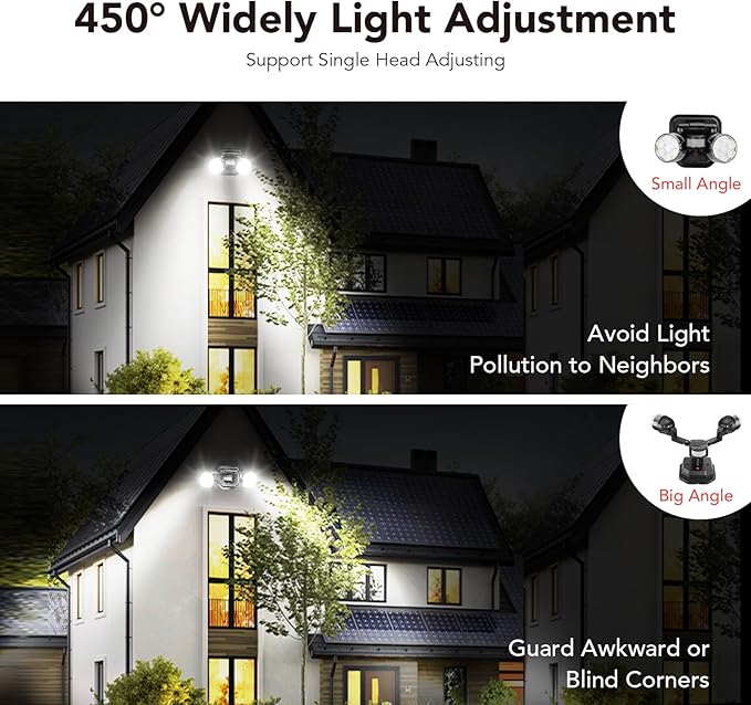 OREiN Motion Sensor Outdoor Security Lights, Dual-Head Adjustable LED Flood - Image 5