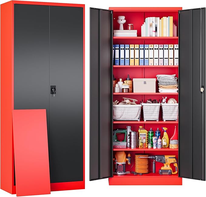 SISESOL Red Metal Storage Cabinet by SISESOL