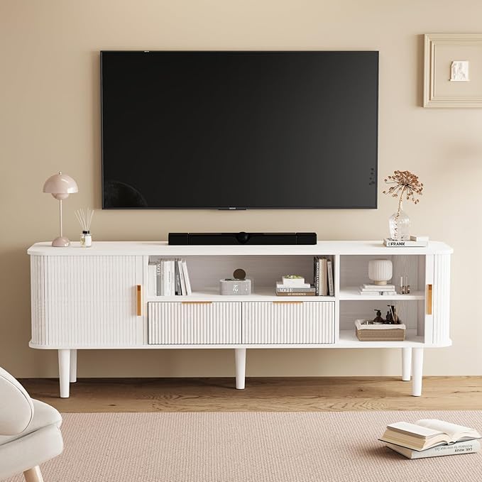 DAMCROP TV Stand 62.4 Inch Mid Century Modern Media Console Table - Image 8