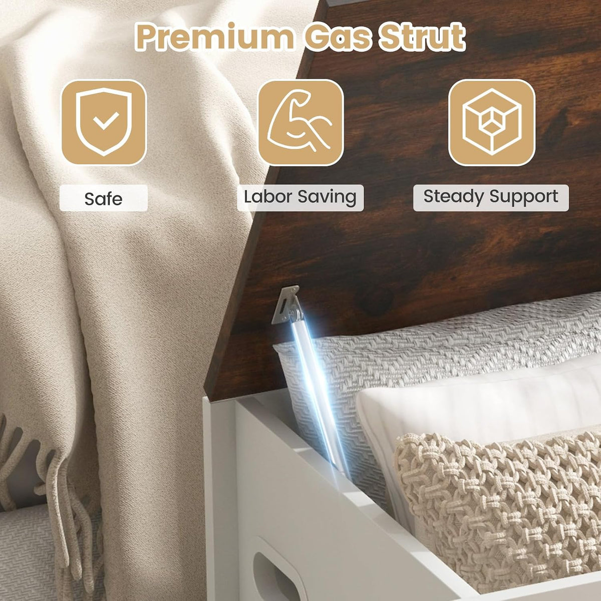 giantex flip-top storage chest, lift top storage bench, side view