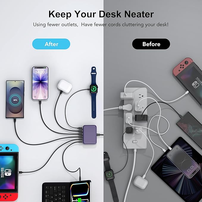 USB C Fast Charger, 100W GaN 6 Port Type C Charging Station Hub Block Cube - Image 4