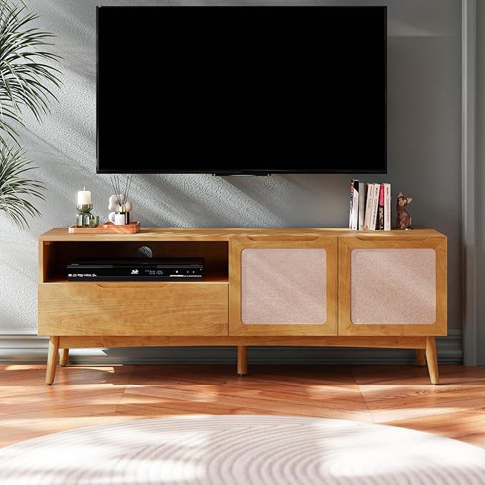 Calista TV Stand 1 Drawer 2 Door – Teak Brown Finish Media Console by Bme