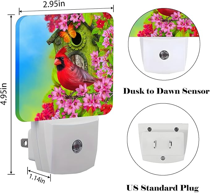 FSHVQKD Red Cardinal Night Light, Plug-in Night Lights - Image 2