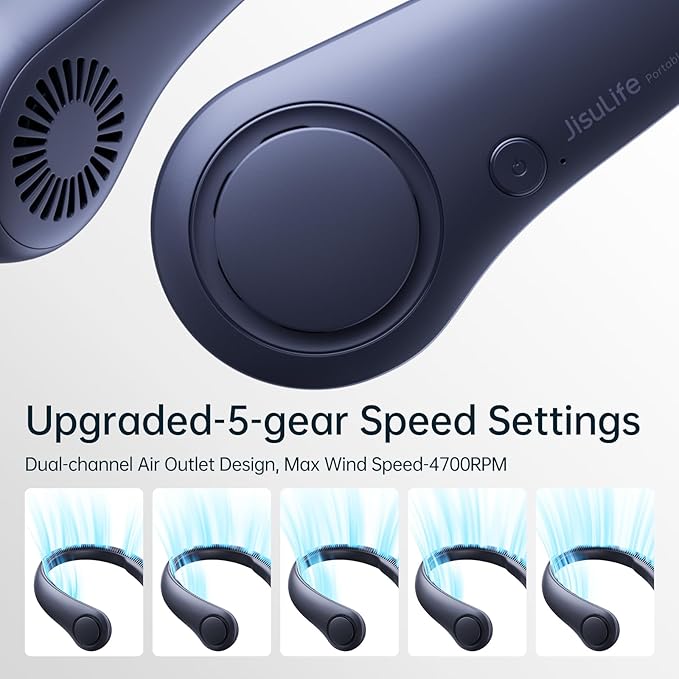 JISULIFE Portable Neck Fan, Hands Free Bladeless Fan, 5 Speeds, 4000 mAh - Image 4