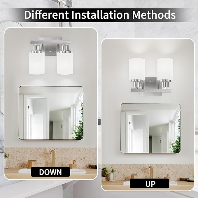 DIKAIDA Bathroom Light Fixtures Over Mirror, 2-Light Modern Nickel Vanity Lights - Image 5