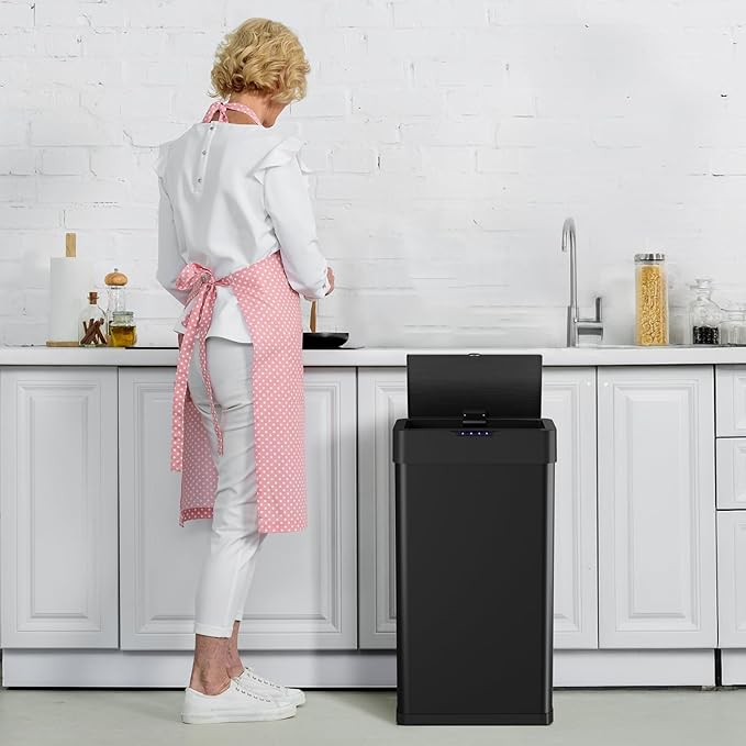 Arlopu Automatic Trash Can, Sensor Motion Stainless Steel Garbage Bin, - Image 2