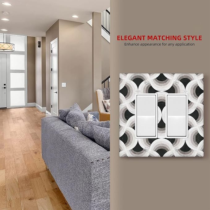 Bvtewkhz Black/White Art Marble 2 Gang Double Rocker Decorative Light Switch - Image 6