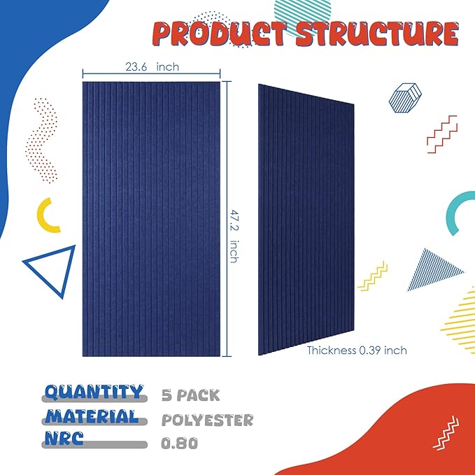 EVENRISING Acoustic Panels 5 Pack, Large Polyester Soundproof Panels - Image 2