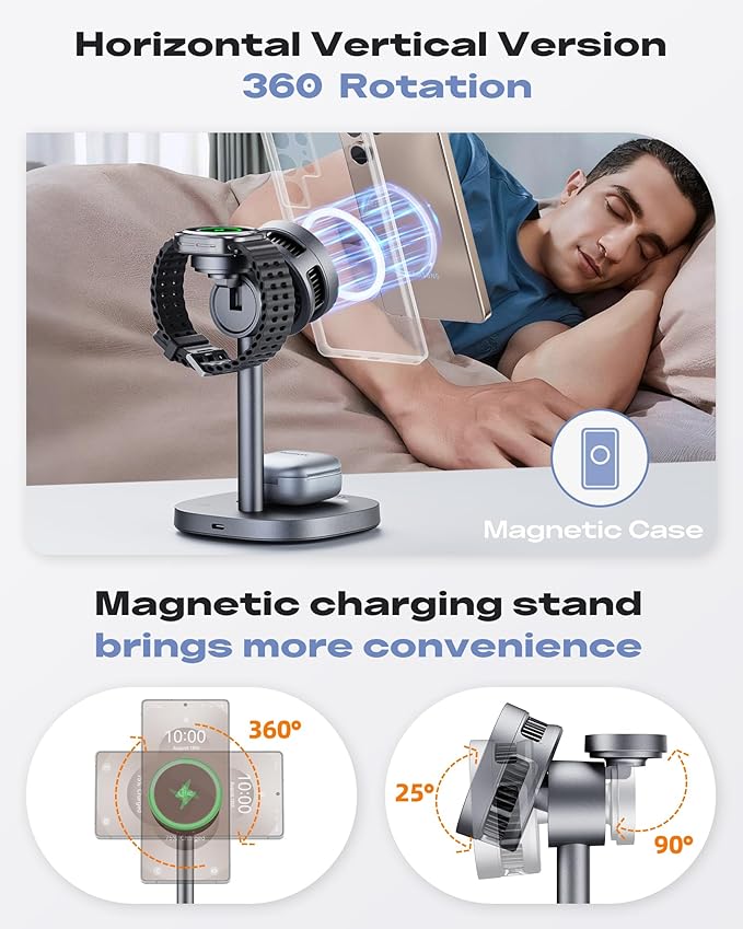 Magnetic Wireless Charger for Samsung, Qi2 Certified Fast 15W 3 in 1 Charging - Image 4