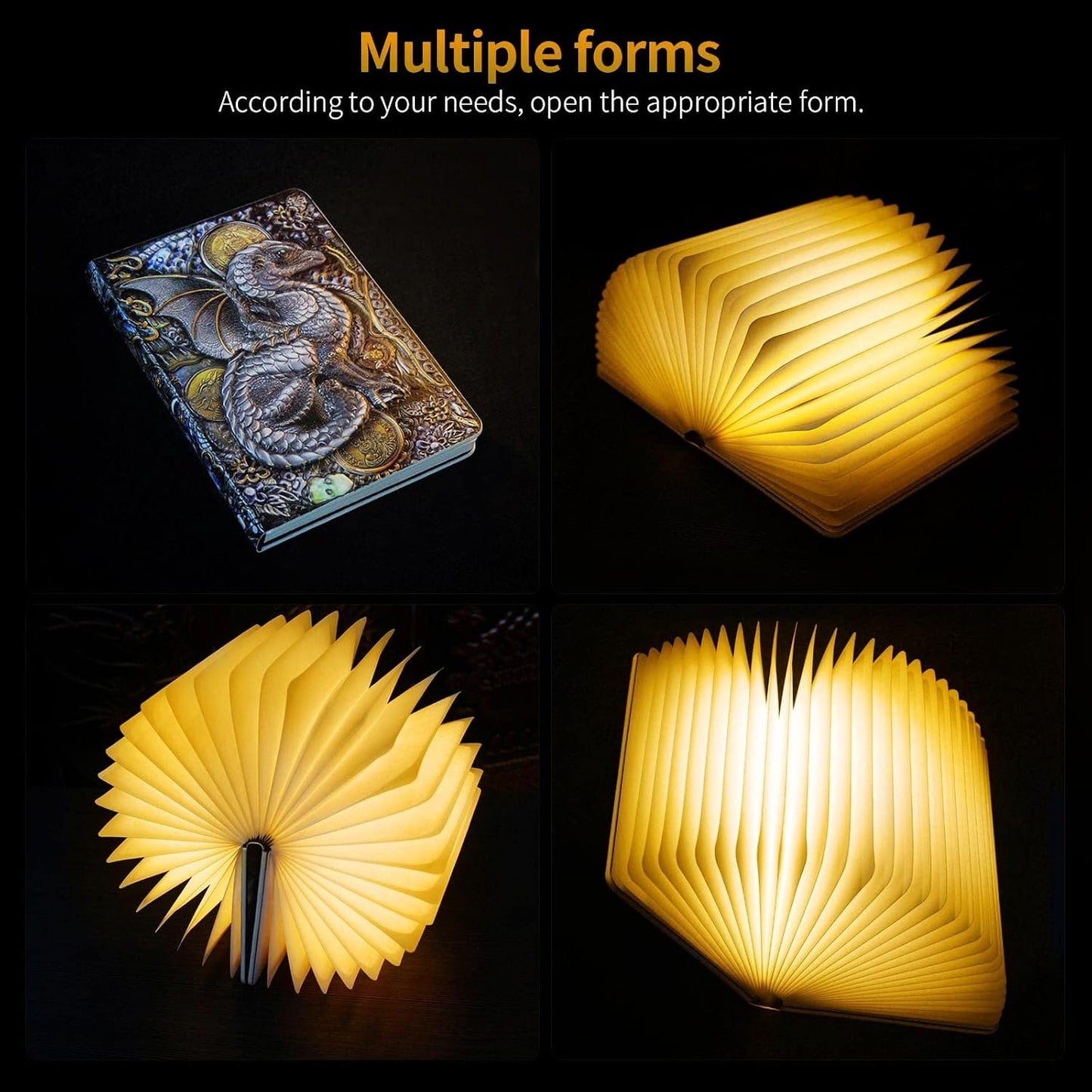 QXMGCBOK Folding Book Lamp Dragon Night Light | Book Light as Gifts for Book Lovers,Portable Bedside Light 3 Colors