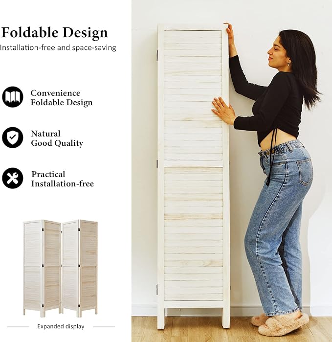 Room Dividers and Folding Privacy Screens, Wood Louvered Separators Divider Wall - Image 3