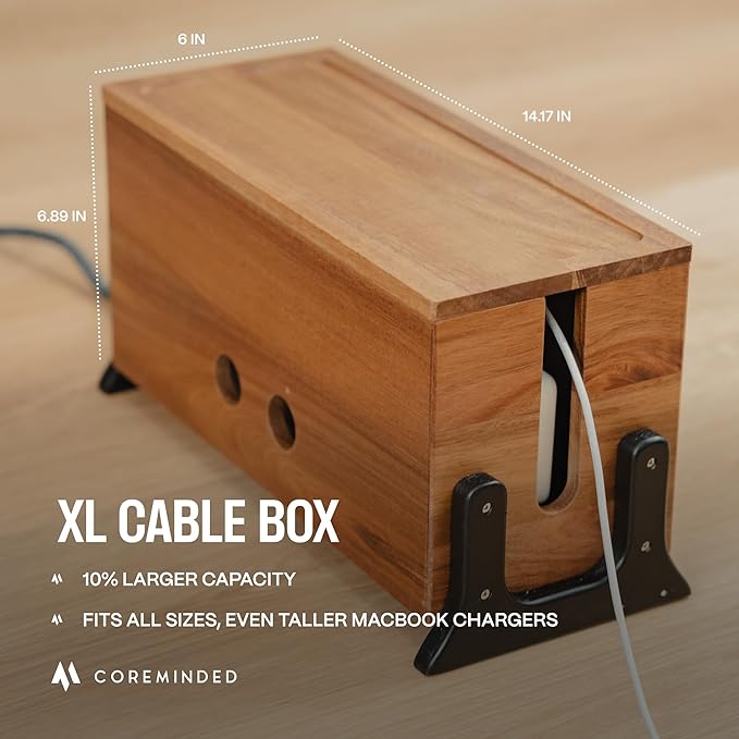 Extra Large Cable Management Box, Wood Cord Hider Box & Organizer - Image 3