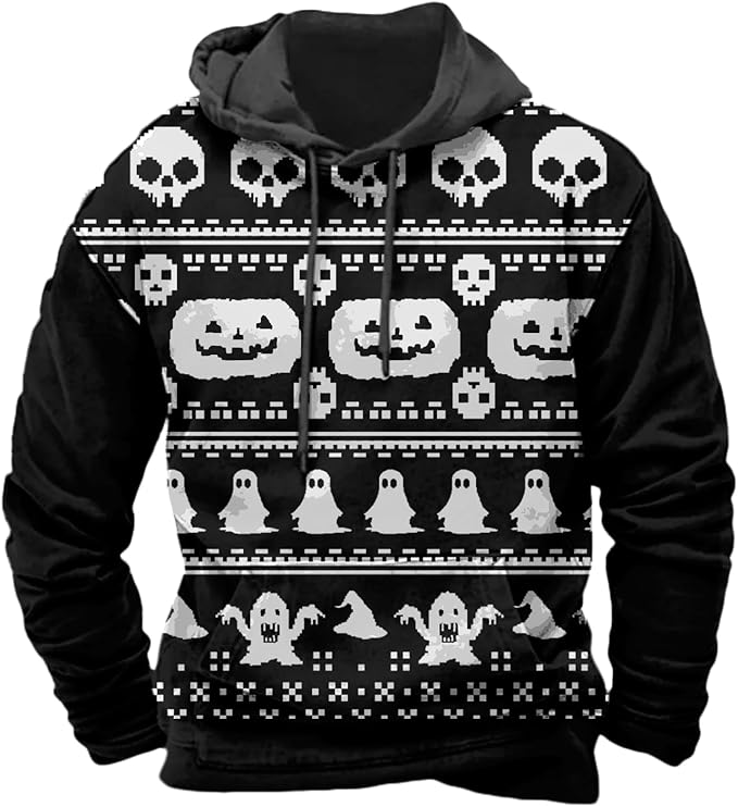 Halloween Hoodie Men Graphic Pumpkin Ghost Printed Sweatshirt Casual Trendy by Spatofa
