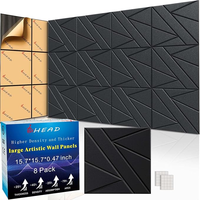 8 Pack Self-Adhesive Soundproof Wall Panels, 15.7 x 15.7 x 0.47 in Sound Proof by Staytunedforournewproduct