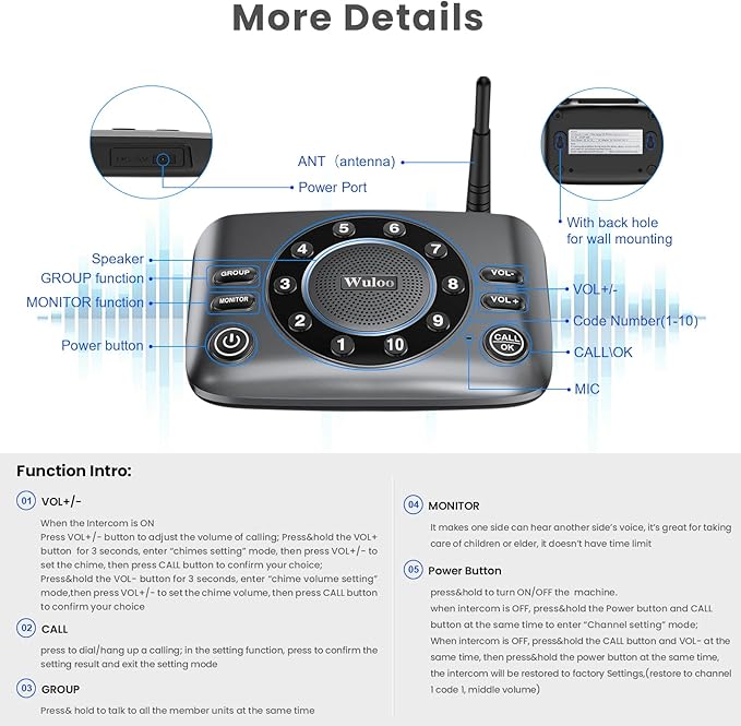 Hands-Free Intercoms Wireless for Home Business, Wuloo Upgrade Two Way Audio - Image 7