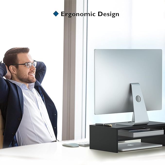 BONTEC Wooden Monitor Stand Riser, 2-Tier Desk Shelf - Image 5