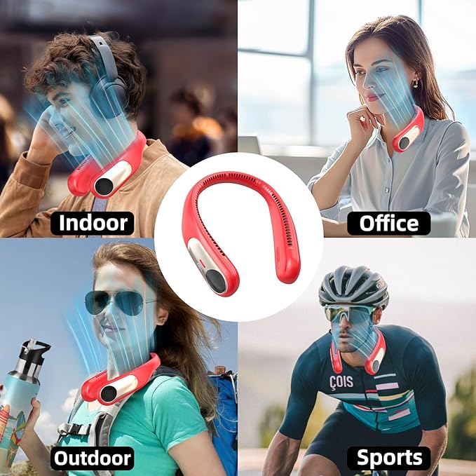 Portable Neck Fan, Personal Wearable Bladeless Fan, LED Display, 6000mAh USB - Image 4