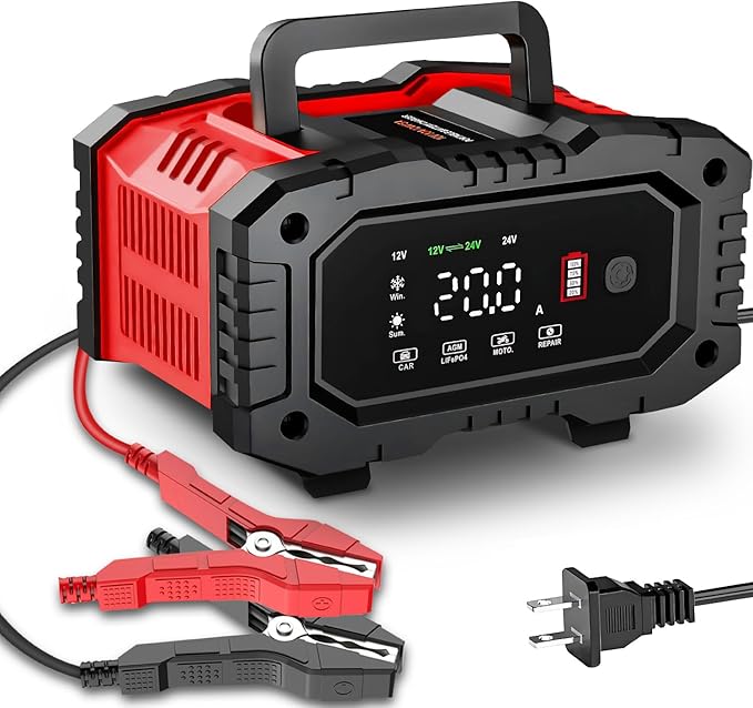 Car Battery Charger 20Amp, 12V 24V LiFePO4 Lead Acid Automatic Smart Battery by Haibro