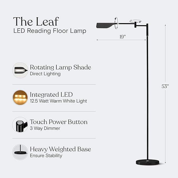 Brightech Leaf Pharmacy LED Reading Lamp, Dimmable Floor Lamp - Image 4