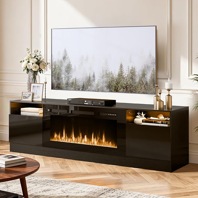 YISUFO 70" TV Stand with 36" Electric Fireplace, Large Modern Media by YISUFO