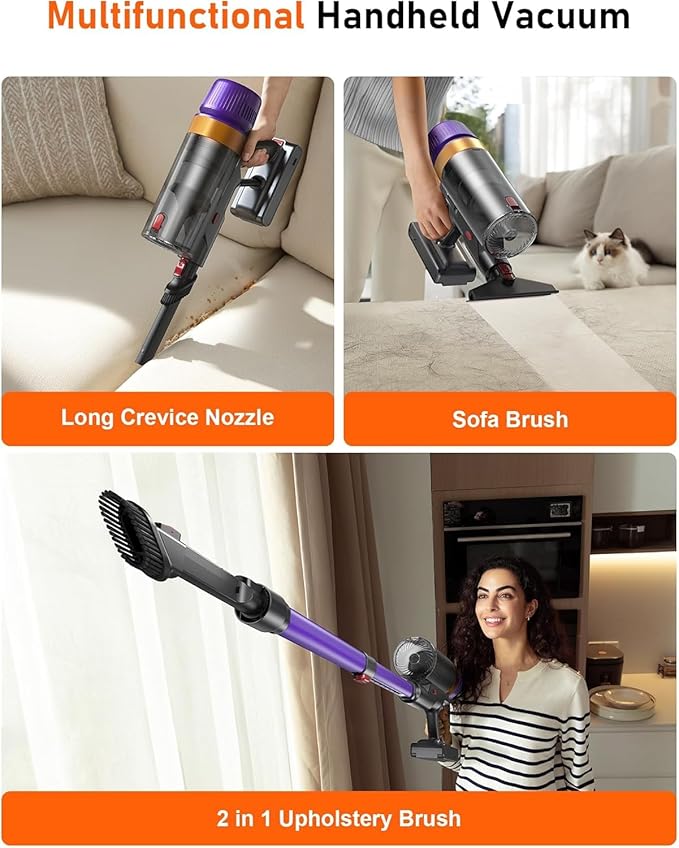 TVTAU Cordless Vacuum Cleaner, Self-Standing 620W 55KPA 75Min Runtime Stick - Image 7